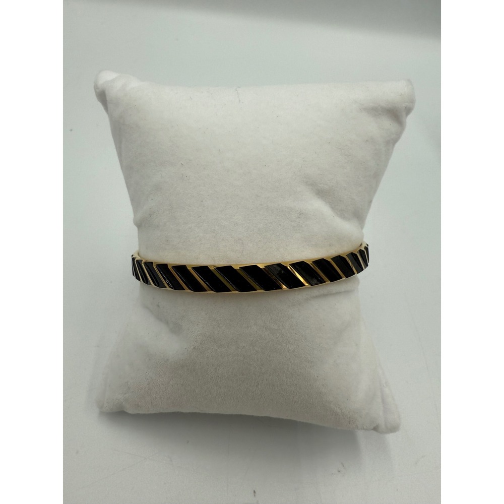 Napier Vintage‎ Gold Tone Black Enamel Diagonal Stripe Bangle Bracelet Art Deco